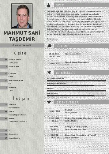 Gıda Mühendisi CV Örnekleri cv indir